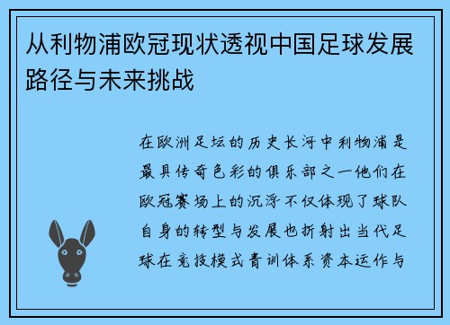 从利物浦欧冠现状透视中国足球发展路径与未来挑战